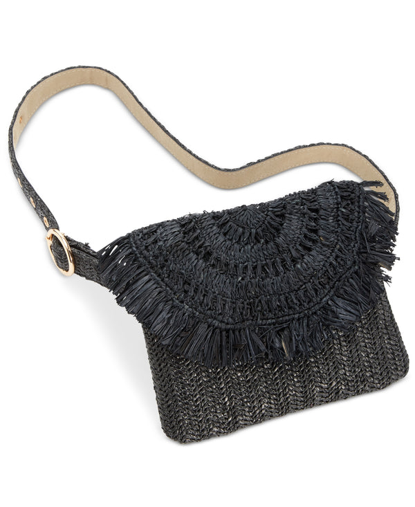 INC International Concepts Womens Straw Fringe Belt Bag Color Black