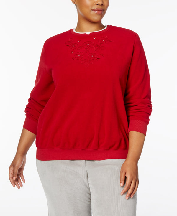 Alfred Dunner Womens Plus Size Embroidered Sweater