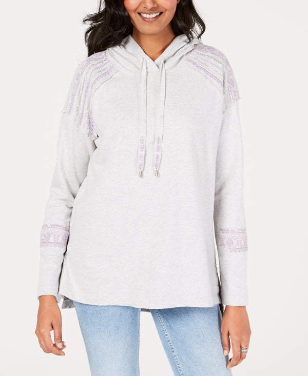 Style & Co Womens Cotton Embroidered Hooded Sweatshirt