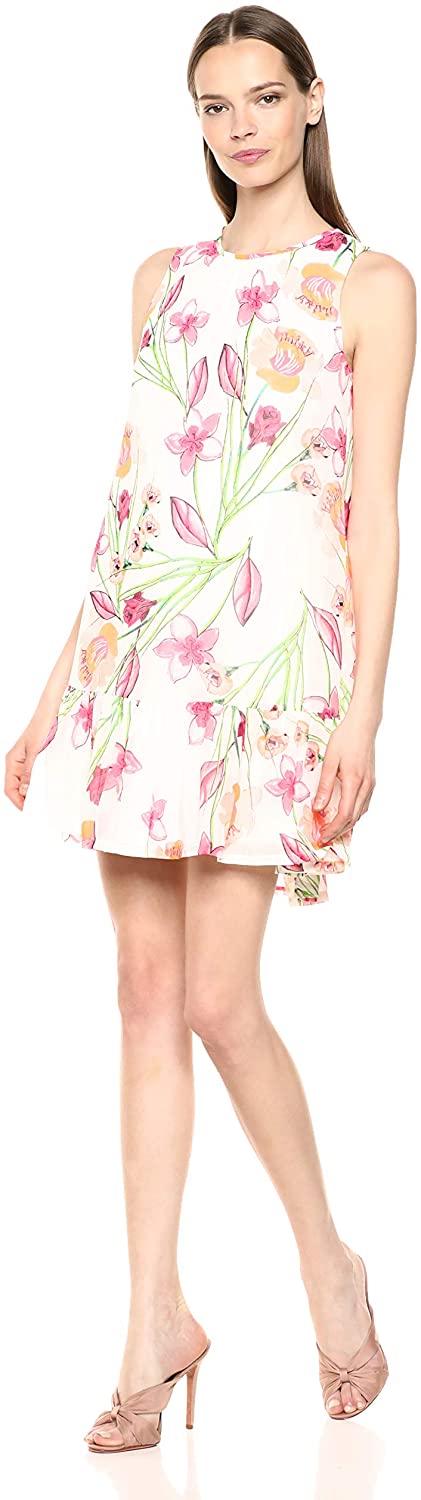 Calvin Klein Womens Floral Print Flounce Shift Dress