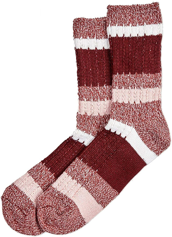 HUE Womens Super-Soft Ribbed Boot Socks Color Sangria Stripe