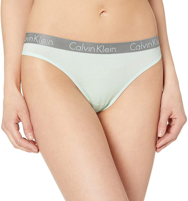Calvin Klein Womens Radiant Cotton Thong Color Elysian Green/Silver