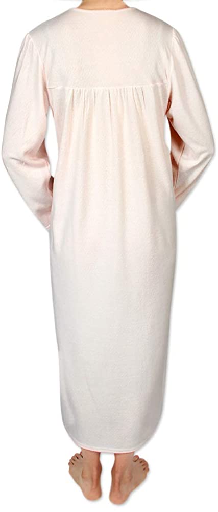 Miss Elaine Womens Smocked Pointelle Knit Long Nightgown