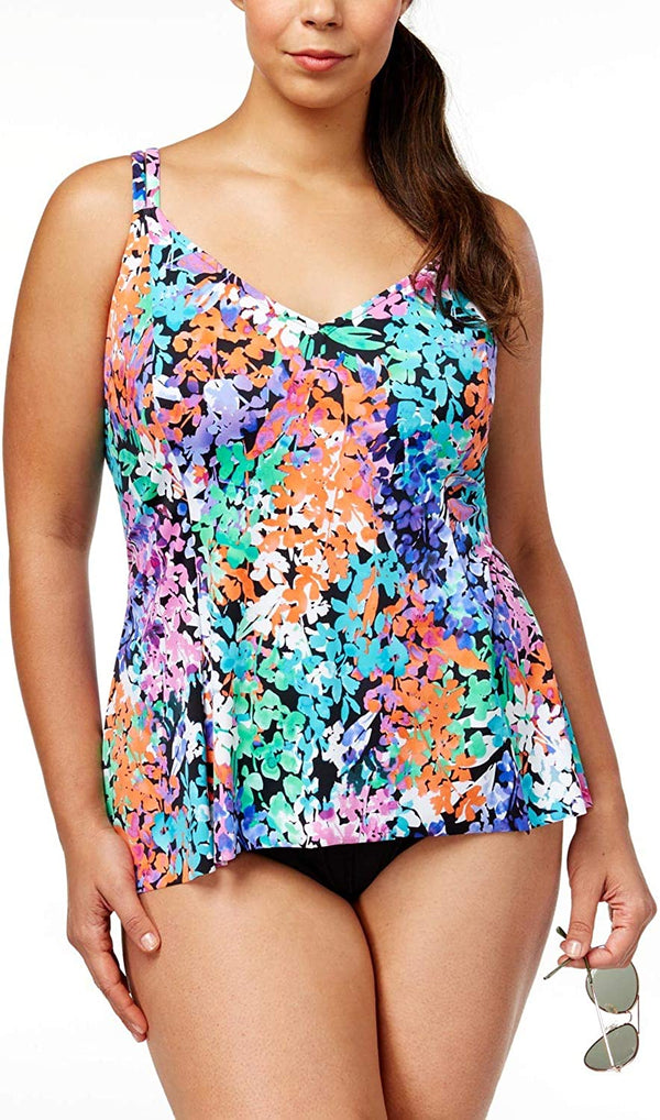 Swim Solutions Womens Garden Floral Print Tummy Control One Piece Swimsuit