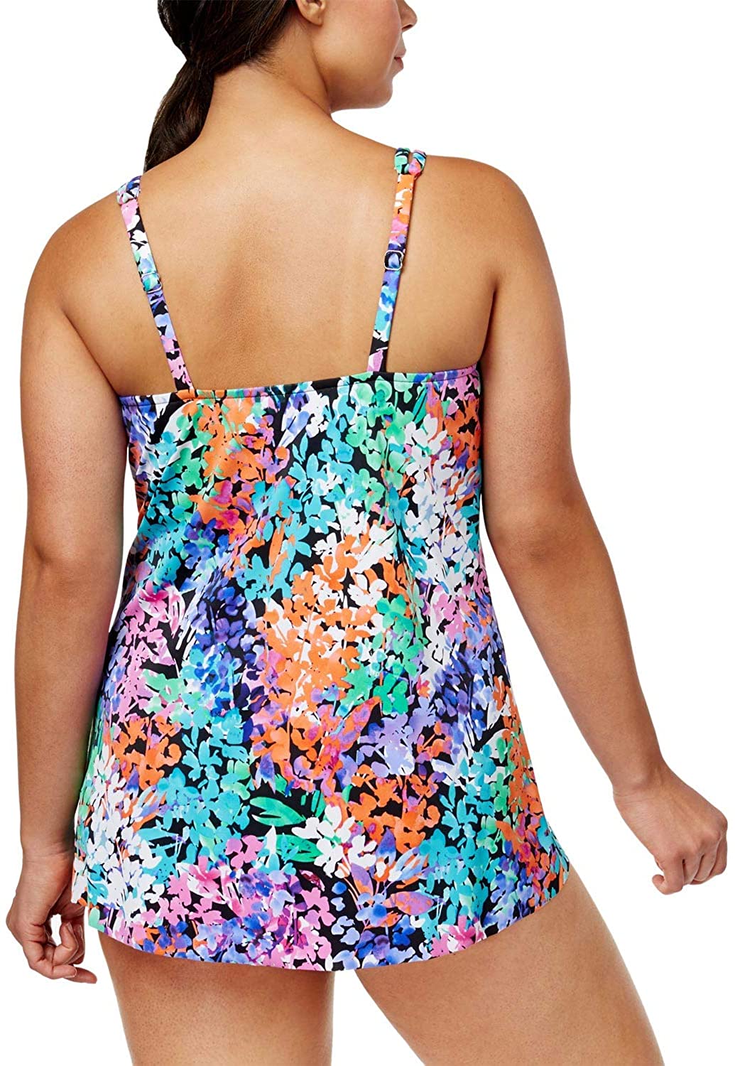 Swim Solutions Womens Garden Floral-Print Tummy-Control One-Piece Swimsuit