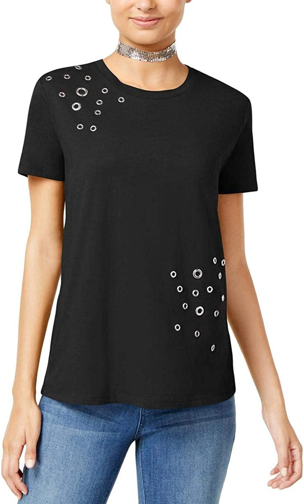 Rebellious One Womens Embellished T-Shirt Color Black
