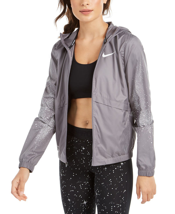 Nike Womens Essential Water-Repellent Hooded Running Jacket Color Light Grey