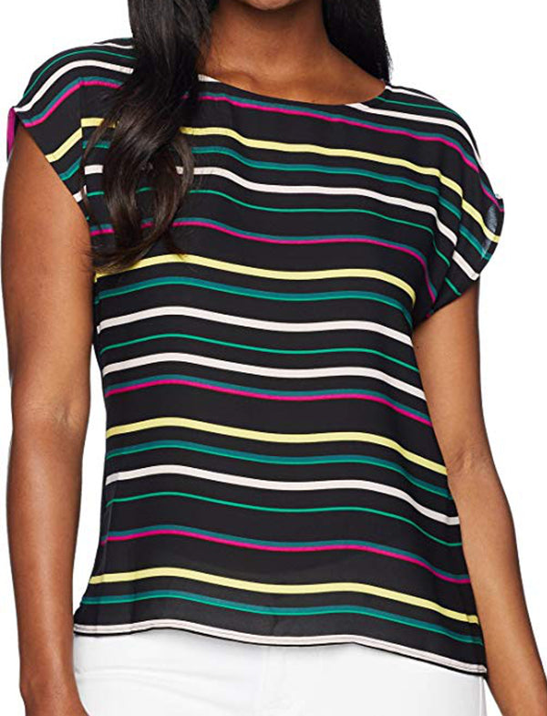 Vince Camuto Womens Paradise Striped And Solid Top