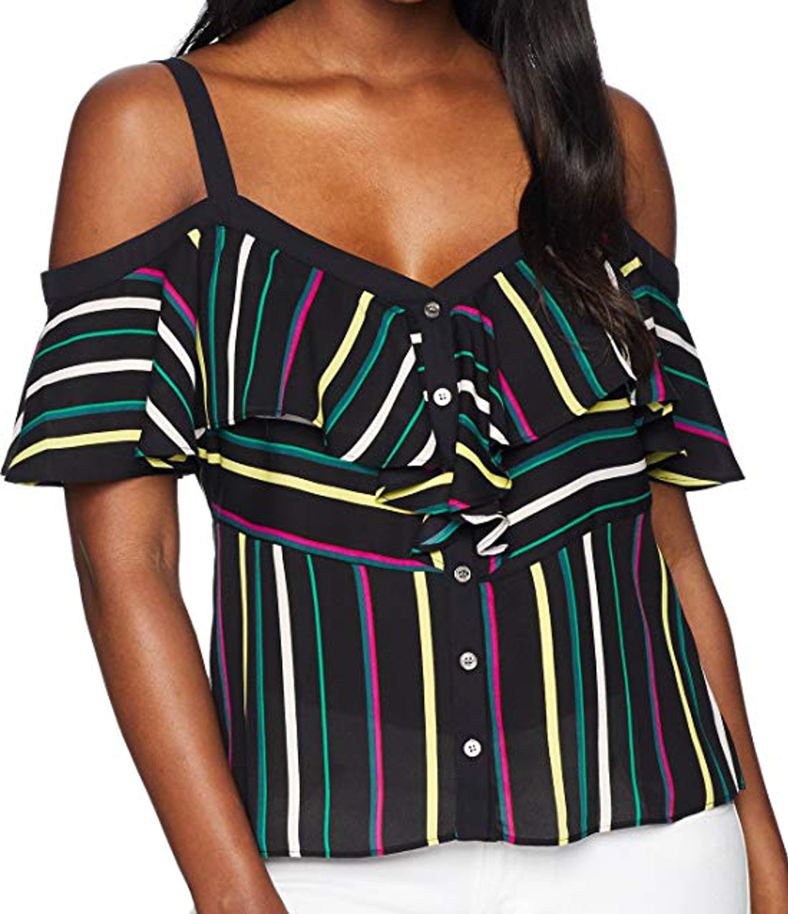 Vince Camuto Womens Paradise Striped Off The Shoulder Top