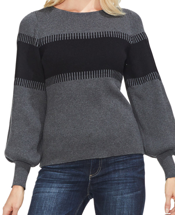 Vince Camuto Womens Colorblock Balloon Sleeves Pullover Sweater
