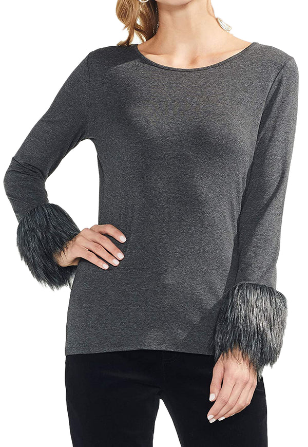Vince Camuto Womens Faux Fur Cuff Top