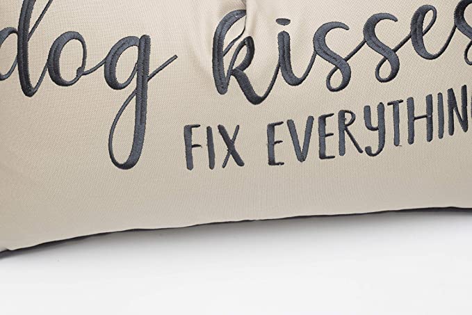 Rudransha Dog Kisses Fix Everything Embroidered Lumbar Accent Throw Pillowcase, 14 X 24 Inch