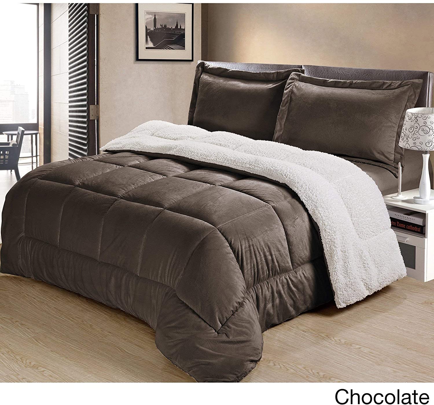 Cathay Home Ultimate Luxury Reversible Micromink and Sherpa Bedding Comforter Set