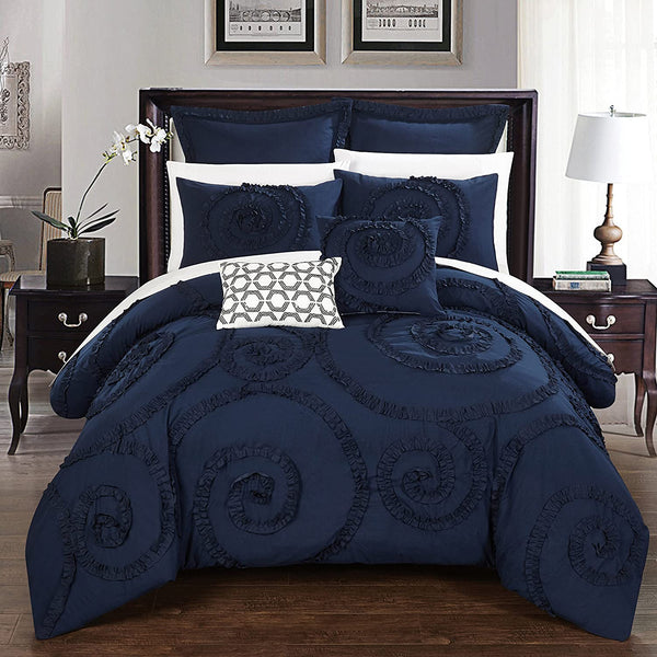 Chic Home 7 Piece Rosalia Floral Ruffled Etched Embroidery Comforter Set