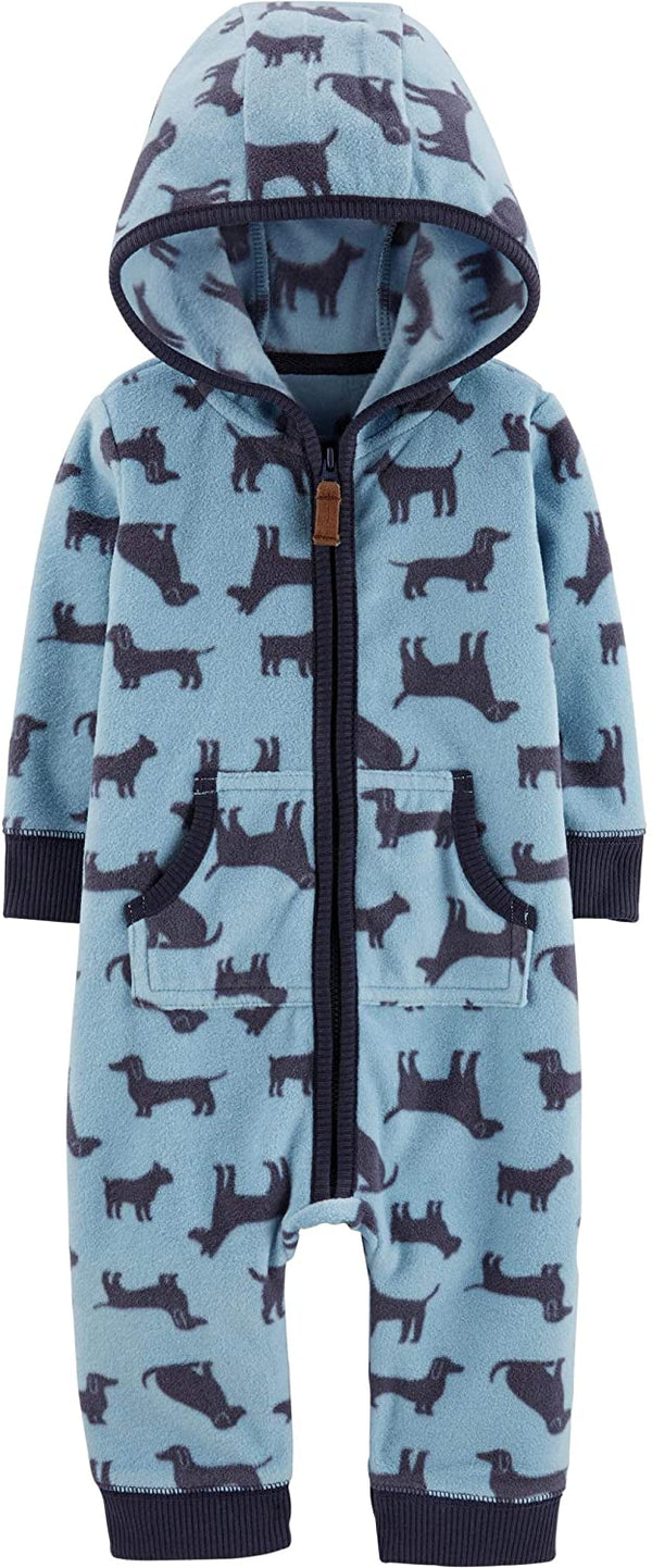 Carter Infant Boys Hooded Dog Print Fleece Jumpsuit