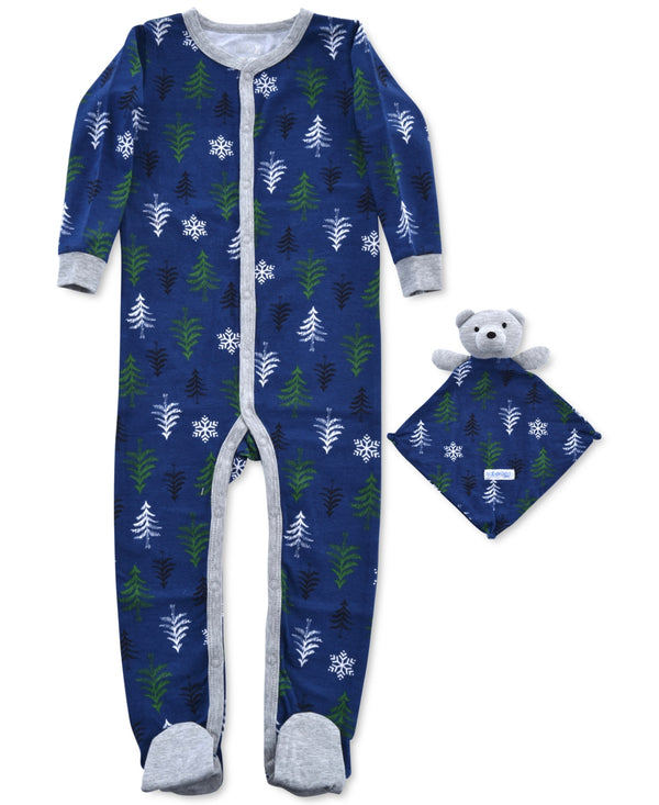 Carter Infant Boys Tree Print Footed Pajama & Bear Blankie Buddy Set 2 Piece