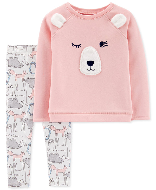 allbrand365 Designer Infant Girls Bear Animal print Sweatshirt 2 Piece Set