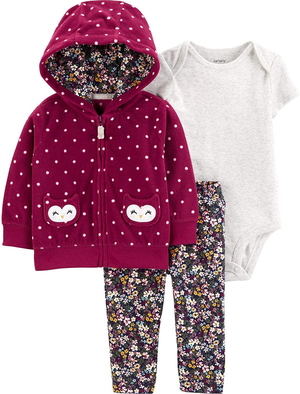 allbrand365 Designer Infant Girls Fleece Dot print Hoodie Bodysuit And Leggings Set 3 Piece S