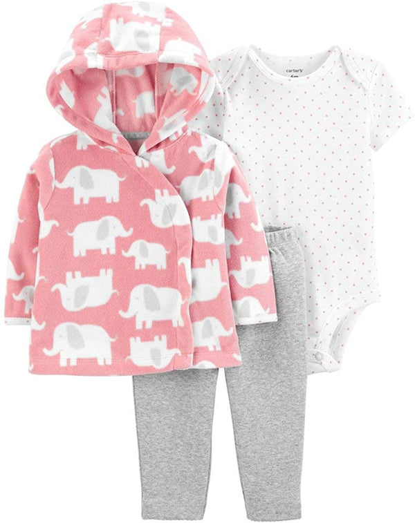 Carter Infant Girls Fleece Elephant Hoodie, Bodysuit & Leggings Set 3 Piece Se