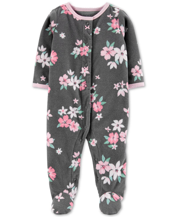 allbrand365 Designer Infant Girls Floral Snap Up Fleece Coverall
