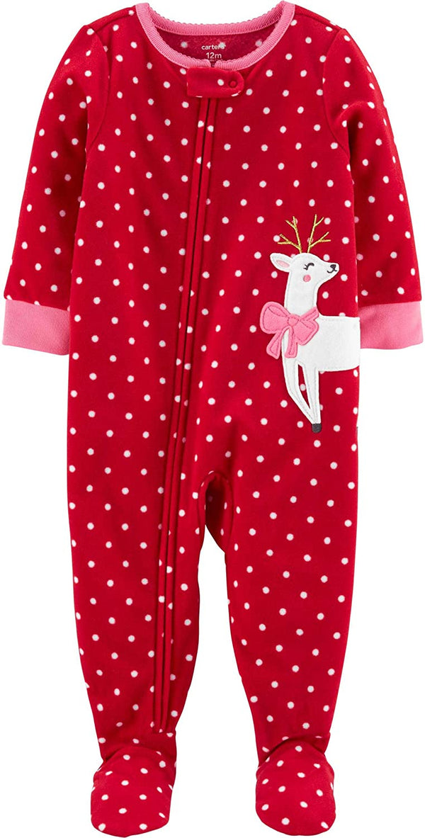allbrand365 Designer Infant Girls Footed Fleece Reindeer Pajamas