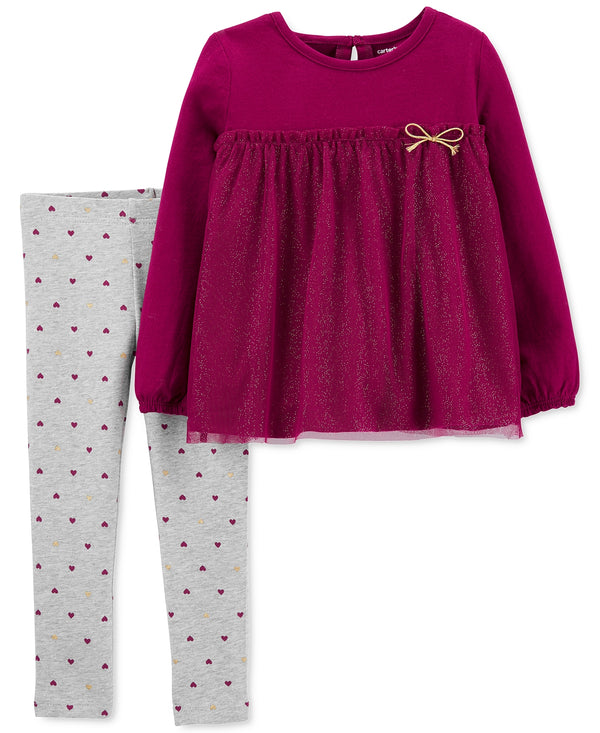allbrand365 Designer Infant Girls Glitter Tulle Tunic And Heart print Leggings Set 2 Piece Set