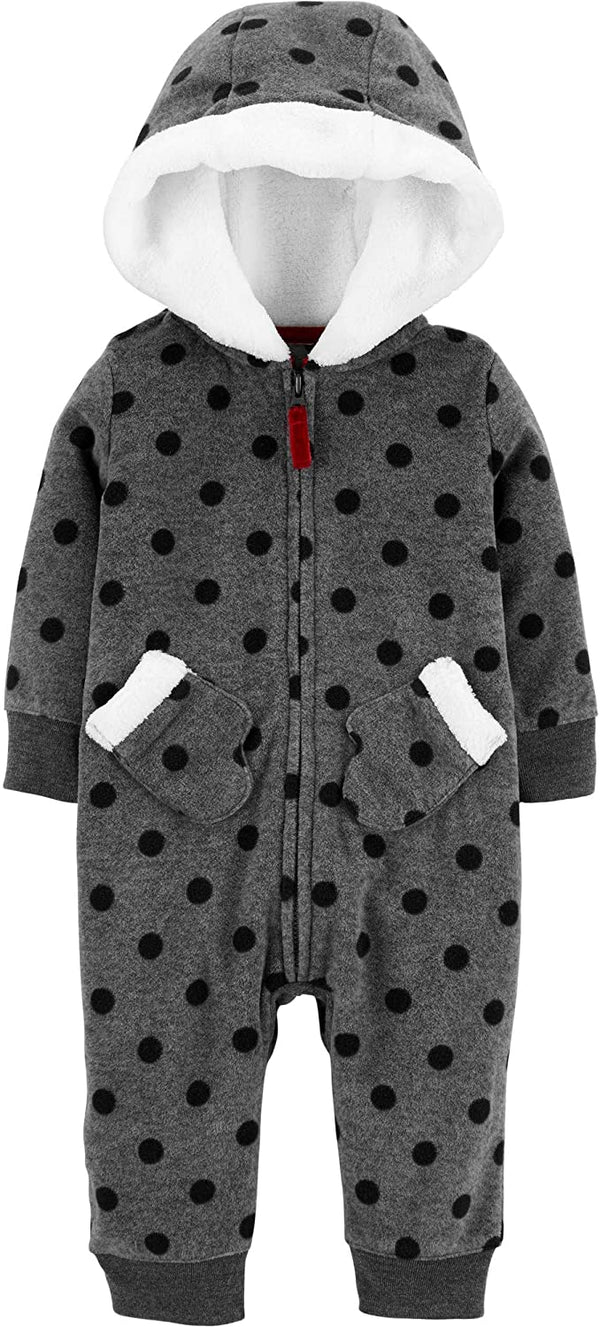 allbrand365 Designer Infant Girls Hooded Faux Fur Trim Fleece Coverall