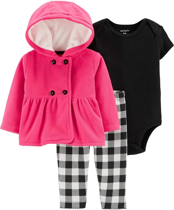 allbrand365 Designer Infant Girls 3 Piece Hoodie Bodysuit And Pants Set