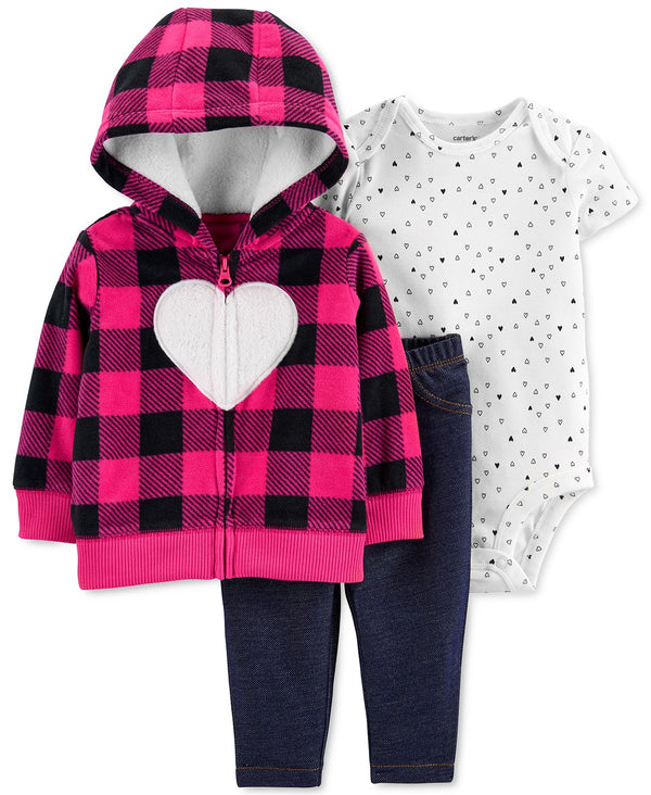 allbrand365 Designer Infant Girls 3 Piece Set Hooded Jacket Bodysuit And Pants