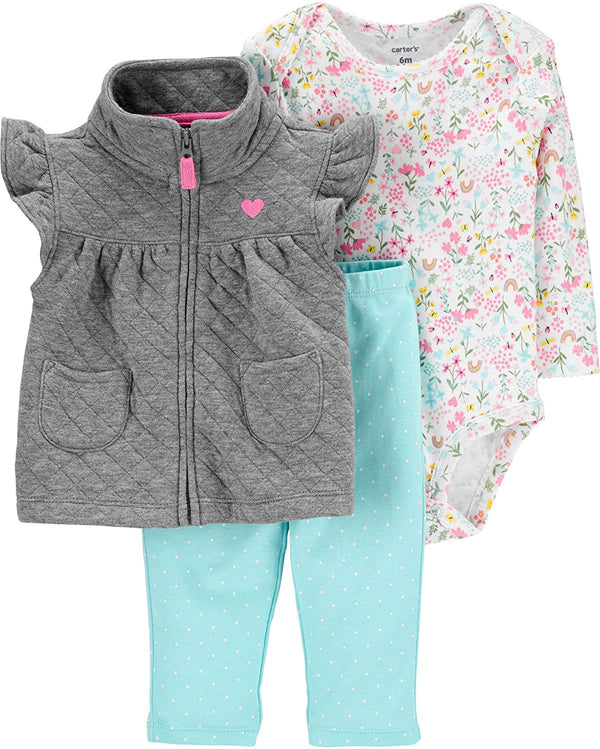 Carter Infant Girls Quilted Bodysuit & Leggings Set 3 Piece Set Color Grey