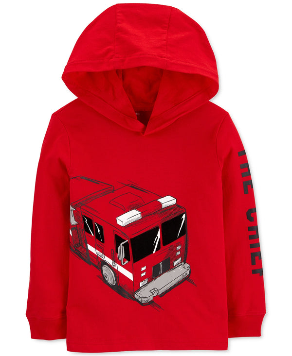 allbrand365 Designer Toddler Boys Hooded Firetruck Print Cotton T-shirt