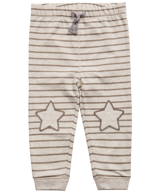 First Impressions Infant Boys Striped Star Patch Jogger Pants Color Bone Heather