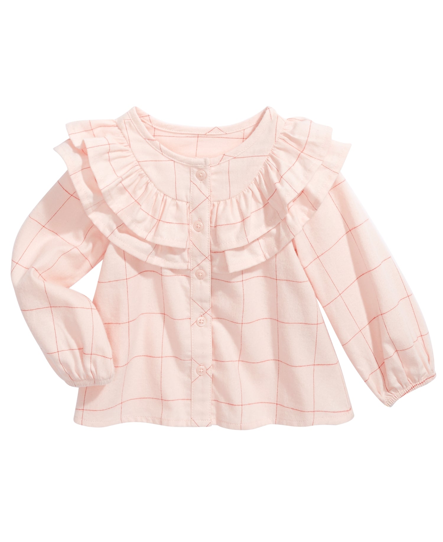 First Impressions Infant Girls Cotton Ruffle-trim Windowpane Top