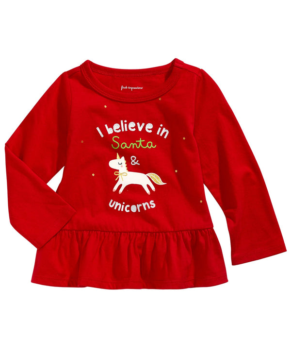 First Impressions Infant Girls Unicorn Print Cotton Peplum T-shirt