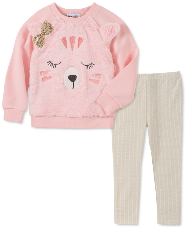 Kids Headquarters Infant Girls Faux Fur Bear Sweatshirt & Leggings Set 2 Piece S