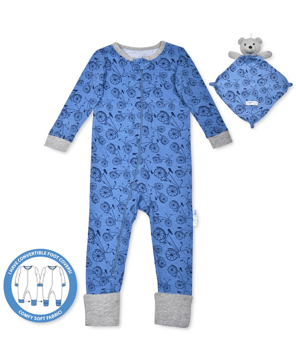 Max & Olivia Infant Boys Bike Print Pajama And Bear Blankie Buddy Set