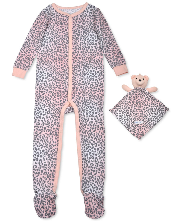 Max & Olivia Infant Boys Leopard Print Footie Pajama And Bear Blankie Buddy Set
