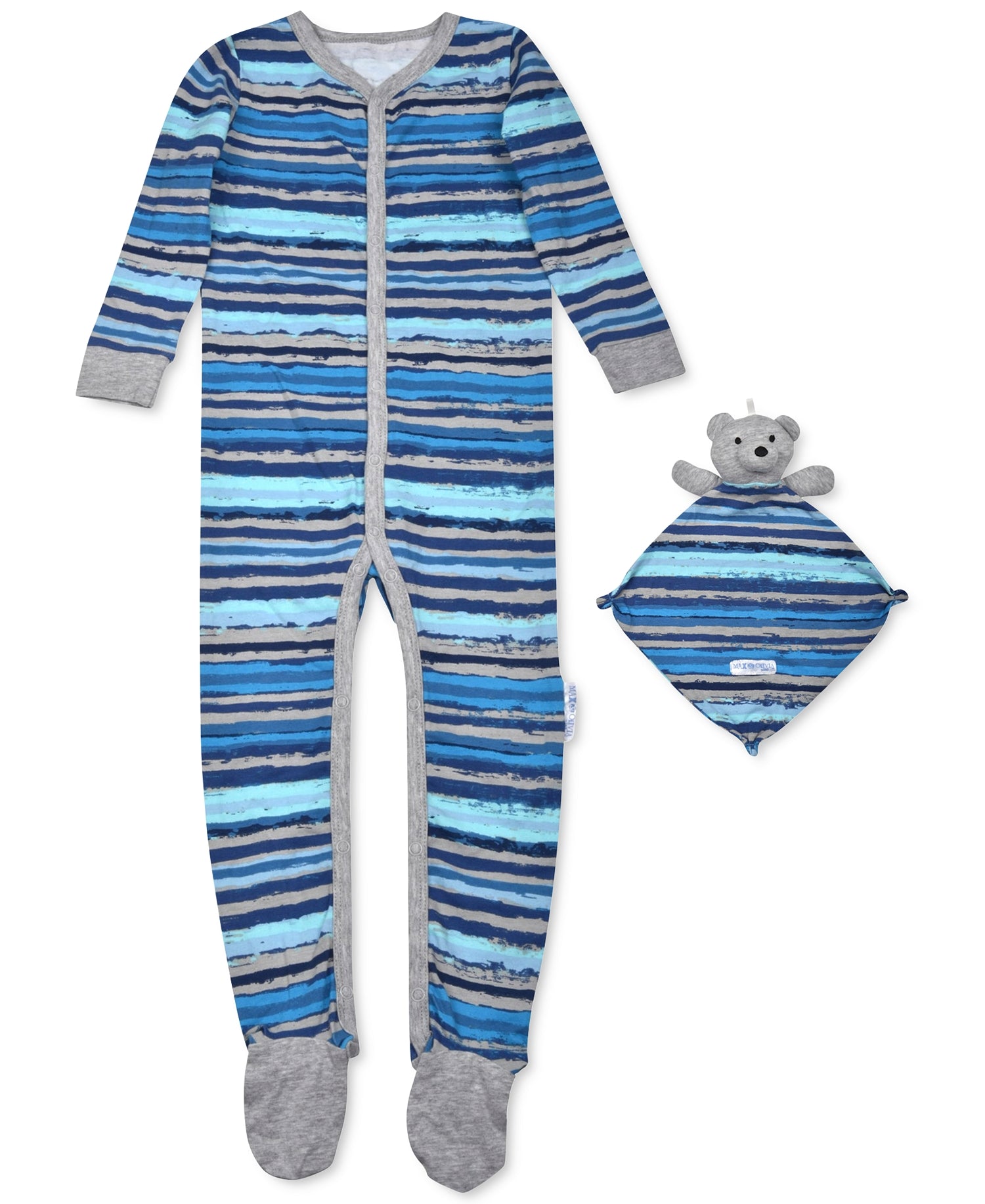Max & Olivia Infant Boys Striped Footie Pajama & Bear Blankie Buddy Set