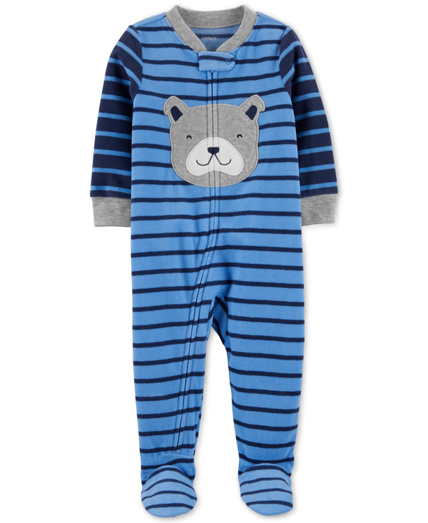 allbrand365 Designer Infant Boys Microfleece Footed Fleece Striped Puppy Pajama Jumpsuit
