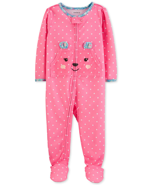 allbrand365 Designer Infant Girls Footed Polka Dot Bear Pajamas