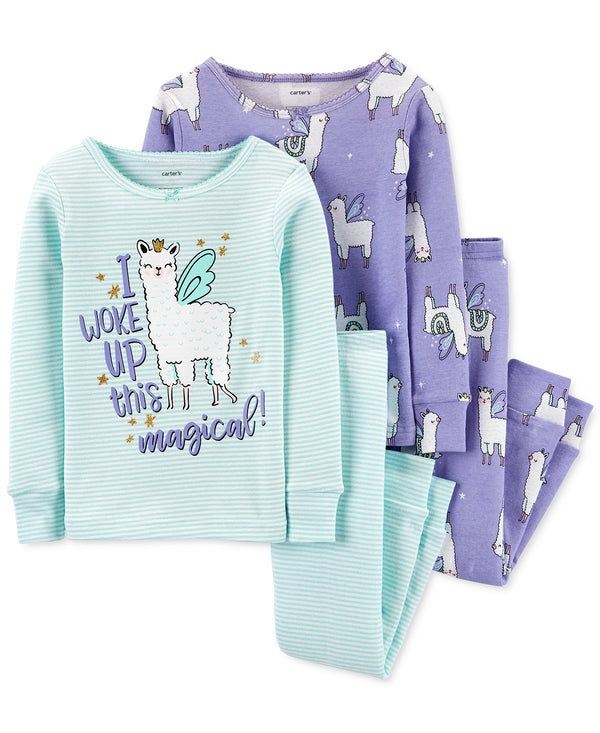 allbrand365 Designer Infant Girls Cotton Llama Fairies Pajama Sets 4 Piece Set