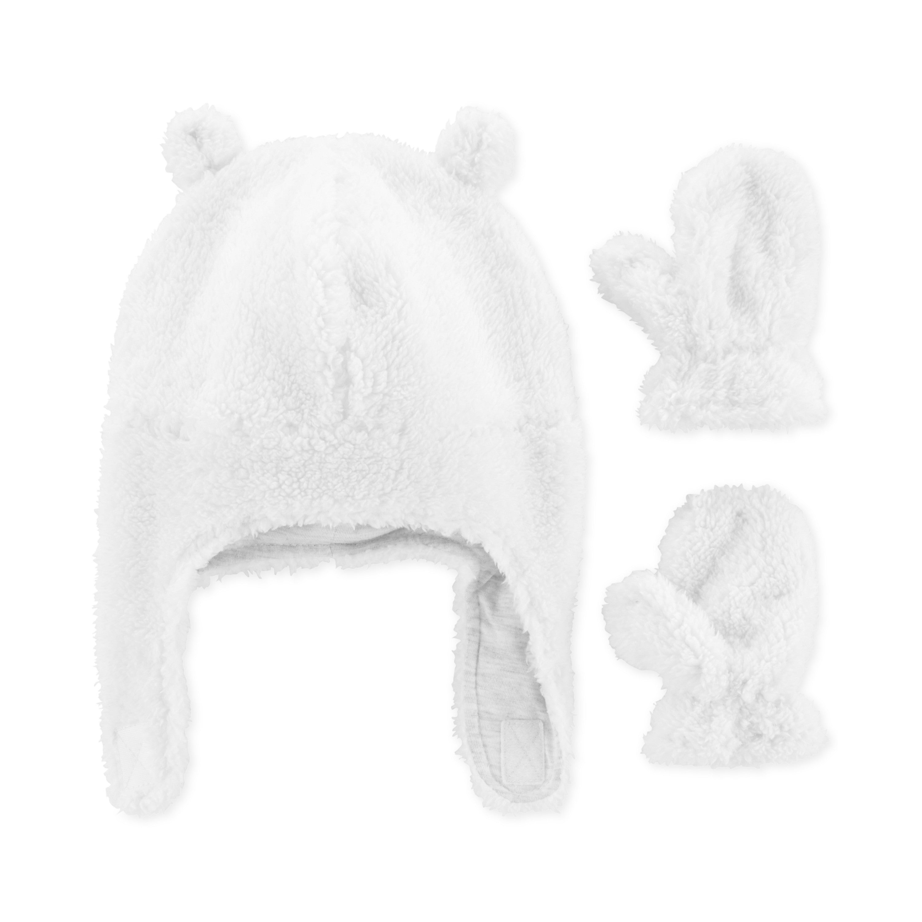 allbrand365 Designer Infant Girls Sherpa Hat And Mittens Set 3 Piece Set