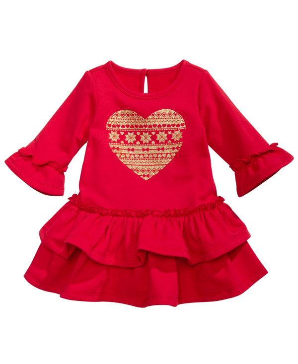 First Impressions Infant Girls Sparkle Heart Ruffled Terry Dress