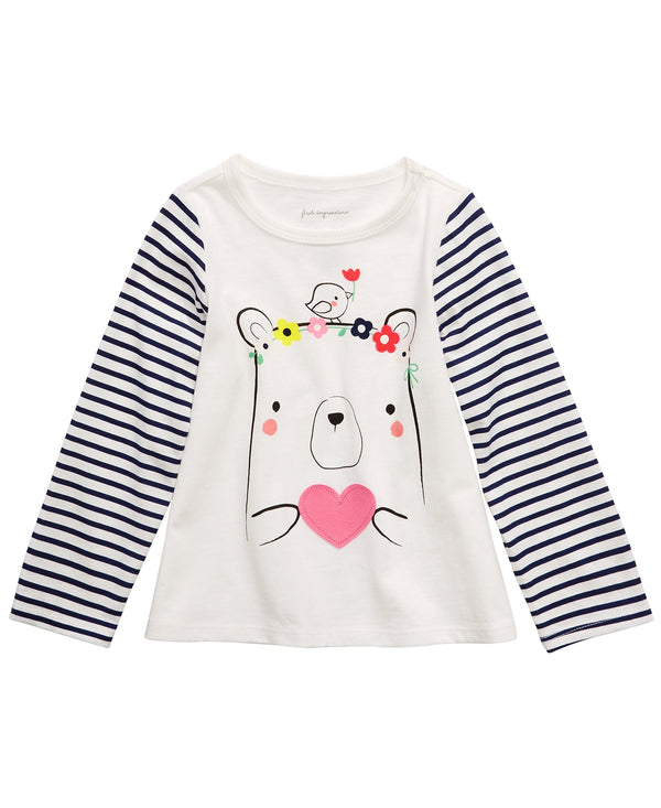 First Impressions Infant Girls Cotton Striped Bear T-Shirt