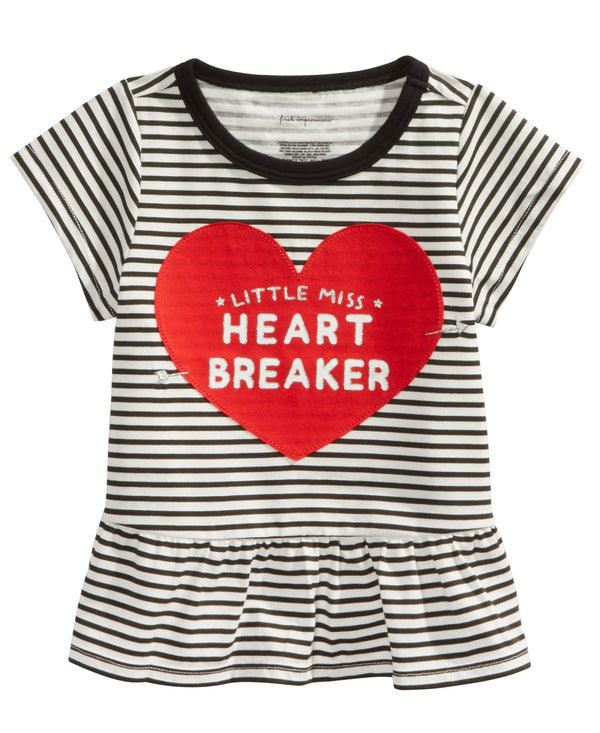 First Impressions Infant Girls Striped Heartbreaker Print Cotton T-Shirt