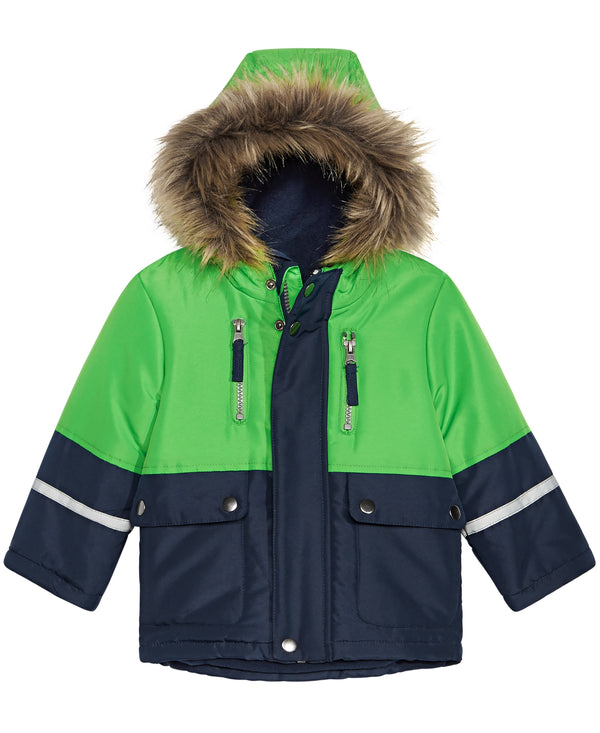 S Rothschild & Co Infant Boys Faux Fur Trim Hooded Color Blocked Jacket