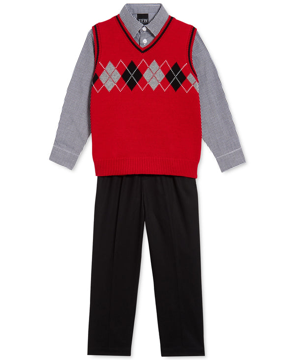 TFW Little Kid Boys Argyle Sweater VesT-Shirt And Pants Set