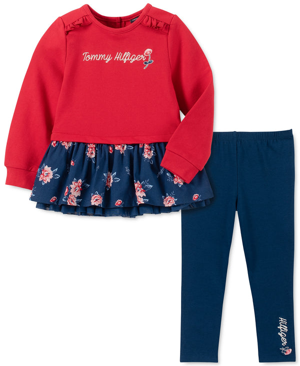 Tommy Hilfiger Infant Girls Floral Print Peplum Tunic And Leggings Set