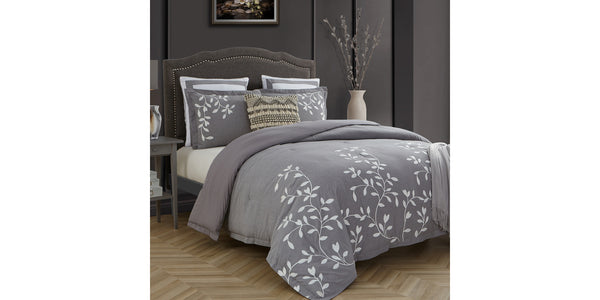 Laurel Park Bedding Autumn Chain Embroidered 3 Piece Comforter Set Color Grey