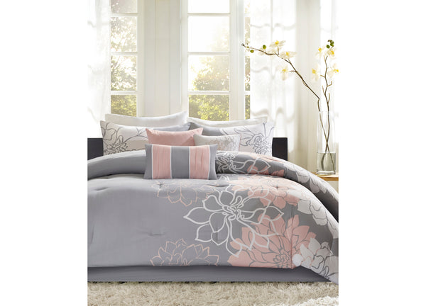 Madison Park Lola Sateen Floral Design All Down Alternative 7 Pieces Comforter Set